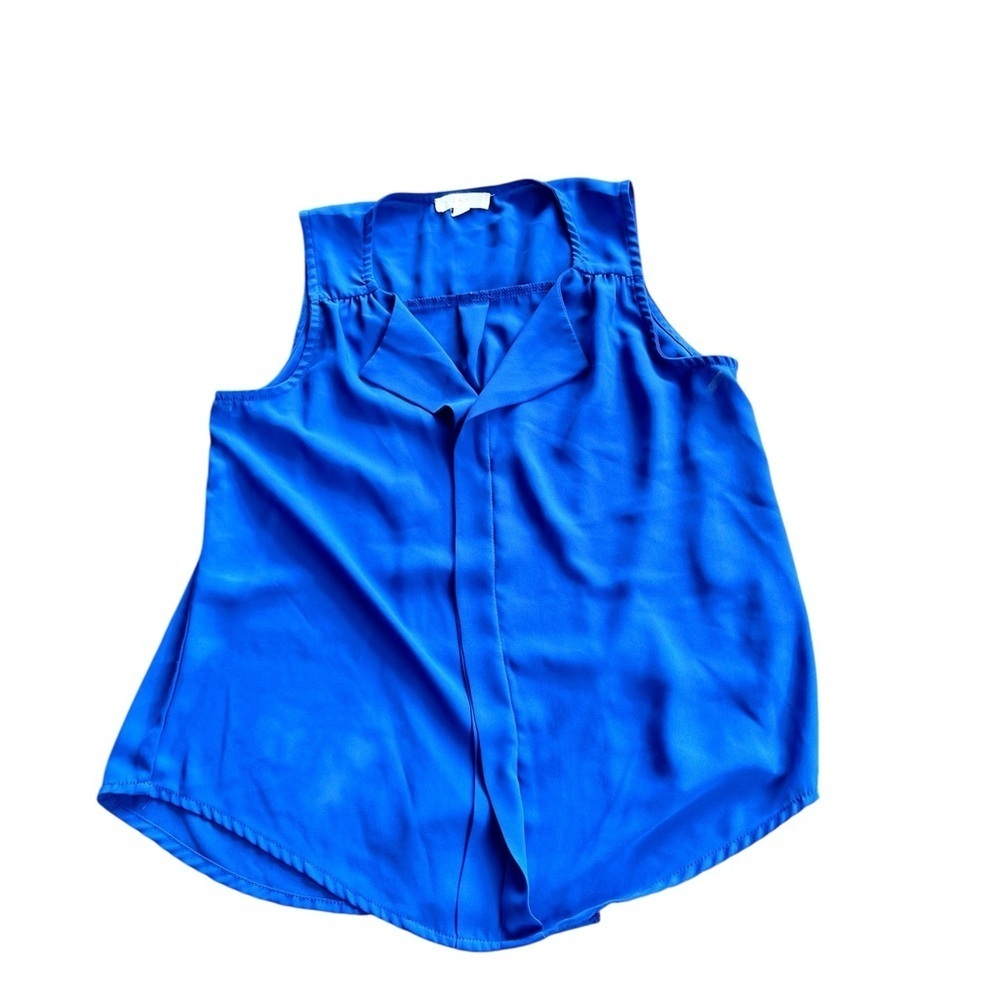 Women’s Blue Sheer Sleeveless Ruffle Top S Feminine Chic Romantic LayeringBlouse